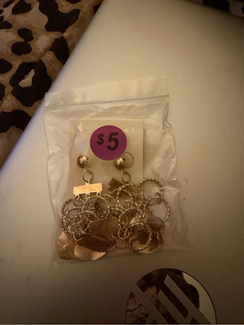 Gold-Tone Dangle Earrings - Shimmering Disc & Ring Design